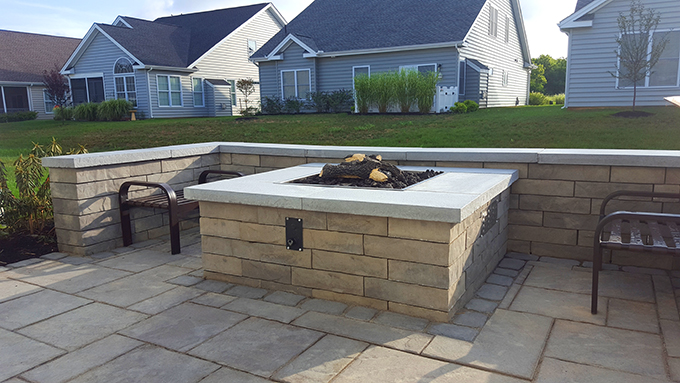 Natural gas firepit, patio and foundation plantings